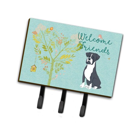 Carolines Treasures Welcome Friends Black Boxer Leash or Key Holder, 6 x 2 x 9 in. BB7581TH68